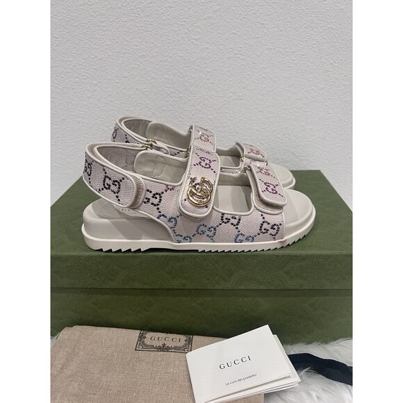 Gucci Moritz Supreme Double GG Crystal Monogram Marmont Dad Sandal Slide - Picture 10 of 12